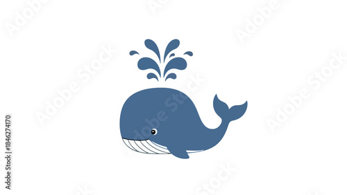 Cute Blue Whale Spouting Water Vector Illustration, Minimalist Cartoon Ocean Animal Design