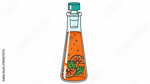 Refreshing Orange Drink in a Flask with Citrus Slices and Mint Leaves