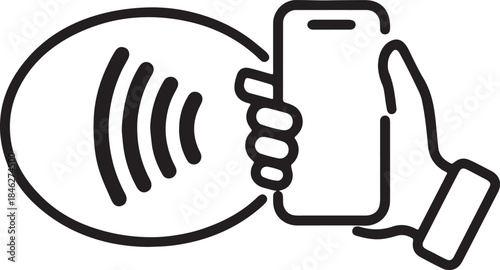 Hand holding smartphone for wireless payment or data transfer