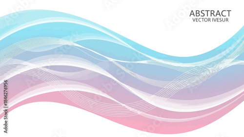 Abstract Swirling Waves of Pink and Blue with White Lines on White Background