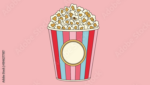 Cute Popcorn Bucket with Popcorn and a Blank Circle for Text