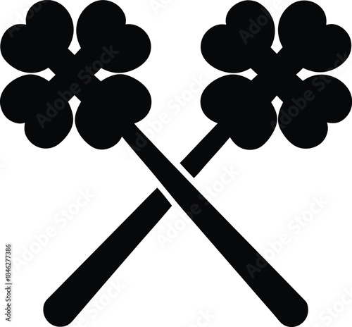 lucky clover drumsticks line art vector illustration on transparent background