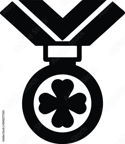 lucky clover medal line art vector illustration on transparent background