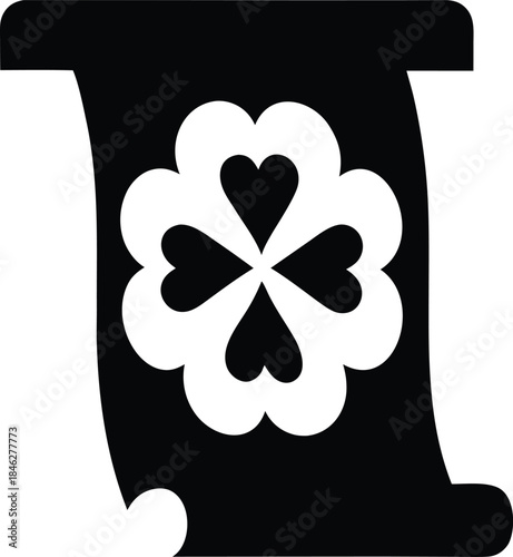 lucky clover scroll line art vector illustration on transparent background