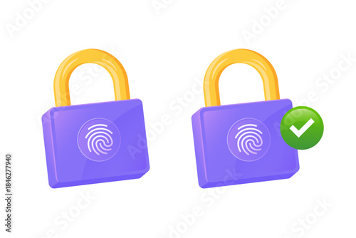 padlock with a fingerprint unlock vector illustration set on isolated background