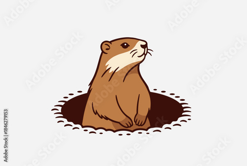 A cute illustration of an otter poking its head out of a hole in the ground, symbolizing wildlife, nature, and curiosity.
