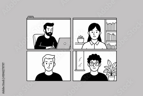 Video Conference with People in Frames Illustration
