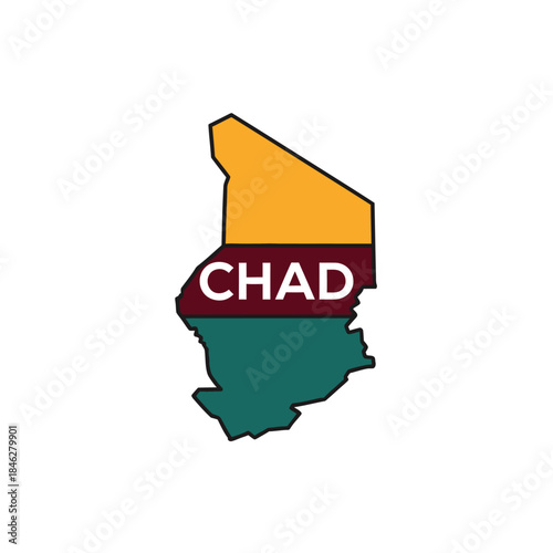 Vector illustration of Chad's nation map featuring its official flag colors