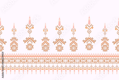 Ethnic Aztec abstract geometric oriental traditional embroidery seamless pattern. Native geometry decorative design for fabric, clothing, border decor, interior, wallpaper, background, texture, print