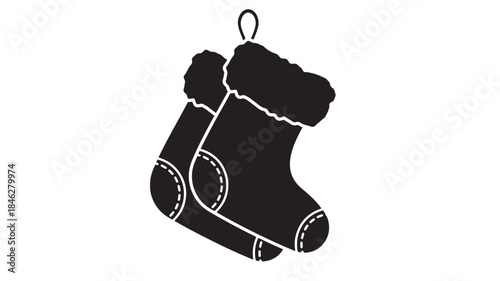 Black christmas stockings with fluffy trim a festive holiday decoration silhouette on transparent background