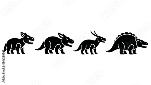 Minimalist Black Prehistoric Animal Vector Set with Four Extinct Creatures