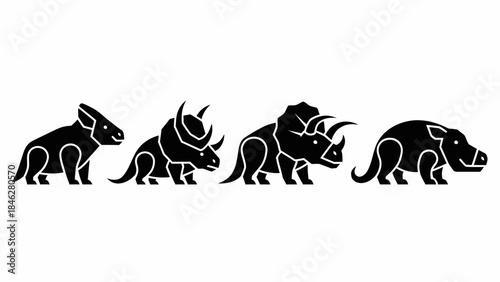 Minimalist Black Prehistoric Animal Vector Set with Four Extinct Creatures