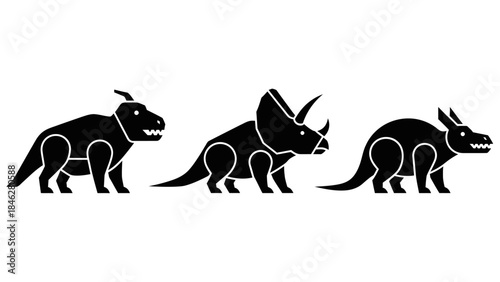 Minimalist Black Prehistoric Animal Vector Set with Four Extinct Creatures