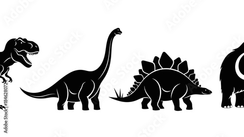 Minimalist Black Prehistoric Animal Vector Set with Four Extinct Creatures