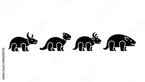Minimalist Black Prehistoric Animal Vector Set with Four Extinct Creatures