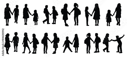 collection of silhouettes of children holding hands of siblings