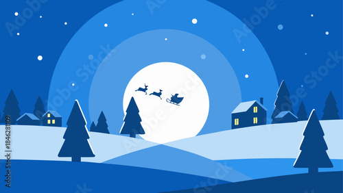 Winter night with santa's sleigh