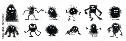 collection of whimsical doodle monsters creating a playful 
