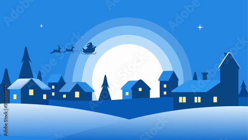 Winter night in a snowy village