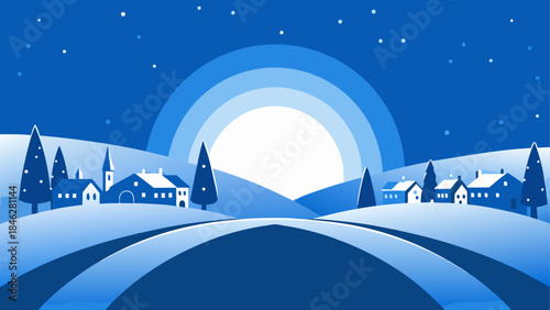 Serene winter sunset over snowy village