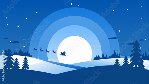 Winter night with santa's sleigh