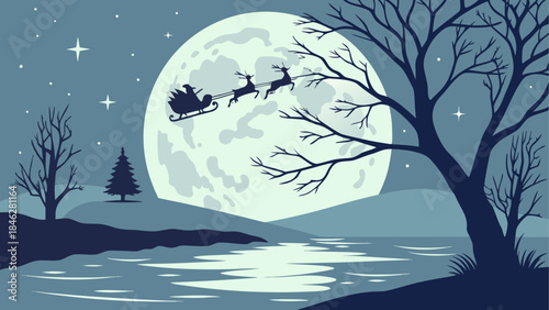 Santa claus flying over a winter landscape