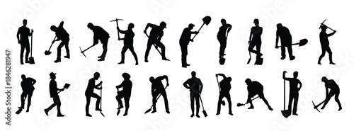 digger construction worker silhouette vector illustration set