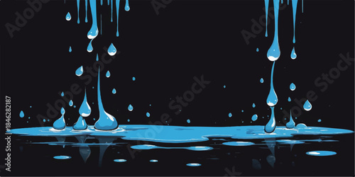 Close-up macro of fresh, clean water drops on a transparent blue background creates a dynamic, abstract liquid bubble splash