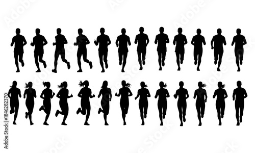 winter jogging silhouette set of athletic outdoor exercise