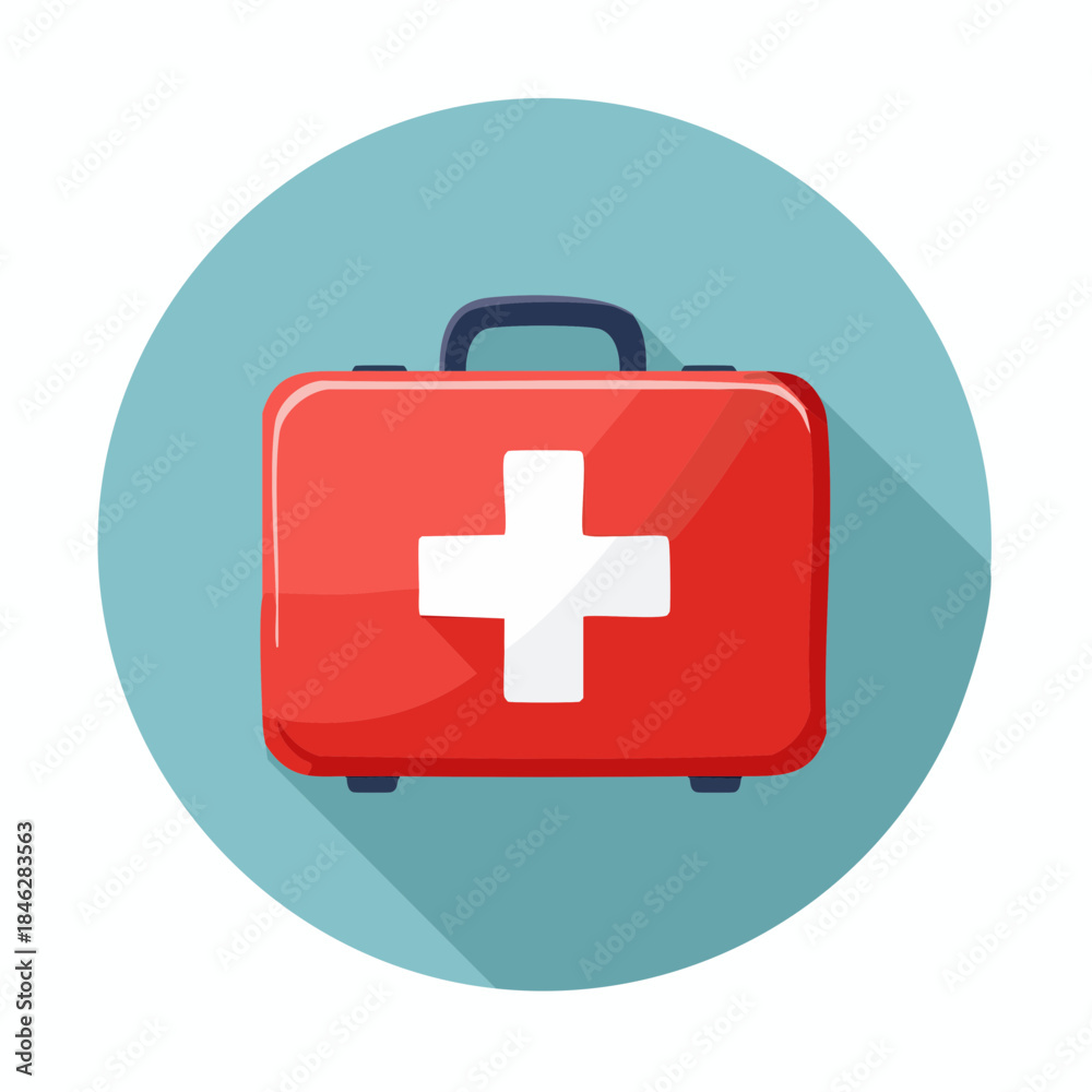 Obraz premium Medical First Aid Kit Icon with White Cross Symbol for Emergency Health Care and Safety Assistance