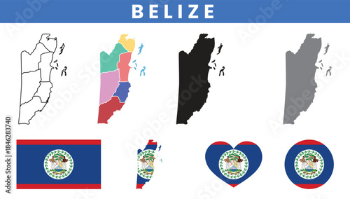 Belize maps and Belize flag vector collection