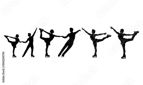Figure Skating Silhouette Set: Couple and Individual Ice Dancers Vector Collection