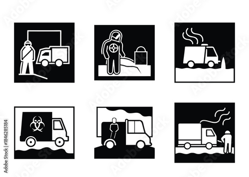 Collection of Black and White Hazard Warning Symbols for Handling Toxic Materials
