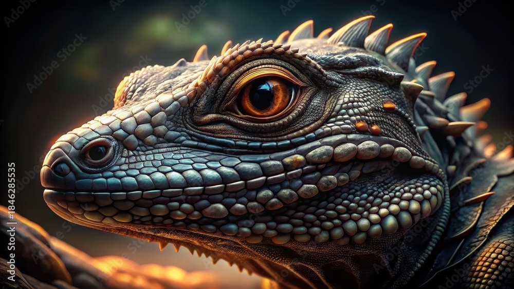 Fototapeta premium Rare and ancient reptiles piercing gaze freezes time