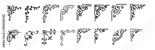 vector illustration of decorative corner frame set set hand