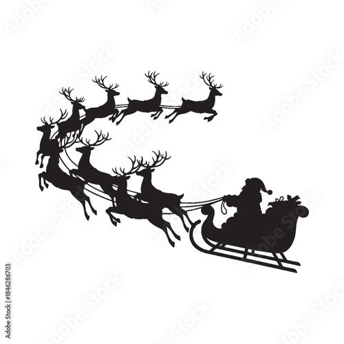 Santa Claus Riding His Sleigh Pulled by Reindeers Silhouette,Santa Claus Silhouettes,Vector Santa Sleigh Silhouettes,Christmas Sleigh Silhouettes,santa sleigh vector