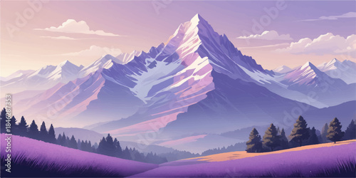 Modern purple vector artwork of mountainous terrain with artistic color transitions