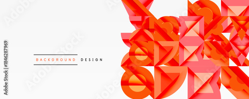 Abstract geometric shapes, vibrant orange hues, layered design. Minimalist background creates modern visual impact.