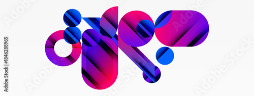 Abstract shapes, vibrant colors, dynamic composition. Purple, blue hues dominate, creating modern visual impact. Minimalist design.