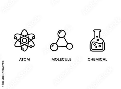 Atom Molecule Chemical Minimal Bold Line Icon Set