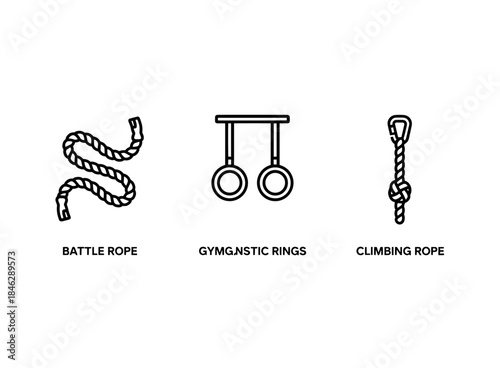 Battle Rope Gymnastic Rings Climbing Rope Minimal Bold Line Icon Set
