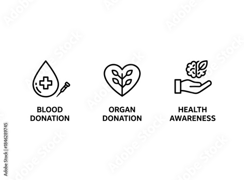 Blood Donation Organ Donation Health Awareness Minimal Bold Line Icon Set