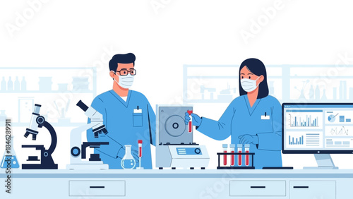 laboratory scientists conducting research with advanced equipment in a modern lab setting