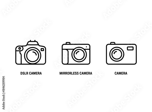Camera DSLR Mirrorless Camera Minimal Bold Line Icon Set