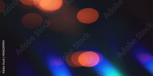 Colorful Christmas lights decoration glowing bright with blur bokeh on a dark night city background