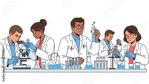Scientists Conducting Laboratory Experiments with Test Tubes and Equipment in a Modern Research