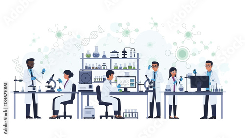 scientists working collaboratively in a modern laboratory conducting experiments and research
