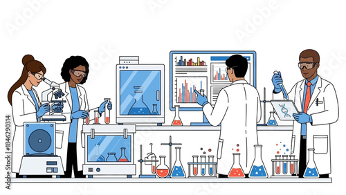 scientists conducting laboratory experiments with advanced scientific equipment in a modern lab