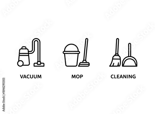 Cleaning Vacuum Mop Minimal Bold Line Icon Set