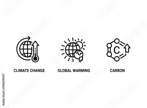 Climate Change Global Warming Carbon Minimal Bold Line Icon Set
